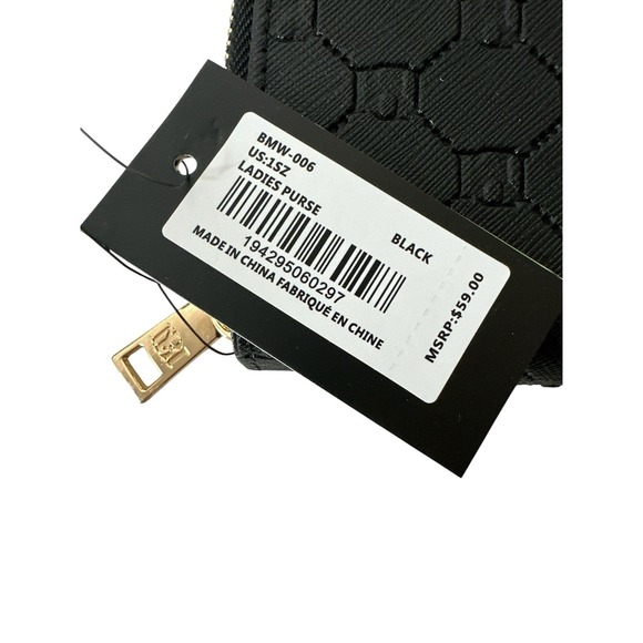 New Badgley Mischka Wallet Black Zipper Monogram Vegan Leather Glam Designer - Picture 7 of 9